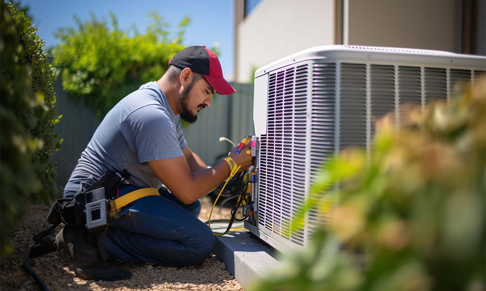 tech working on heat pump