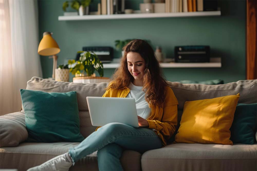 Woman sitting on couch